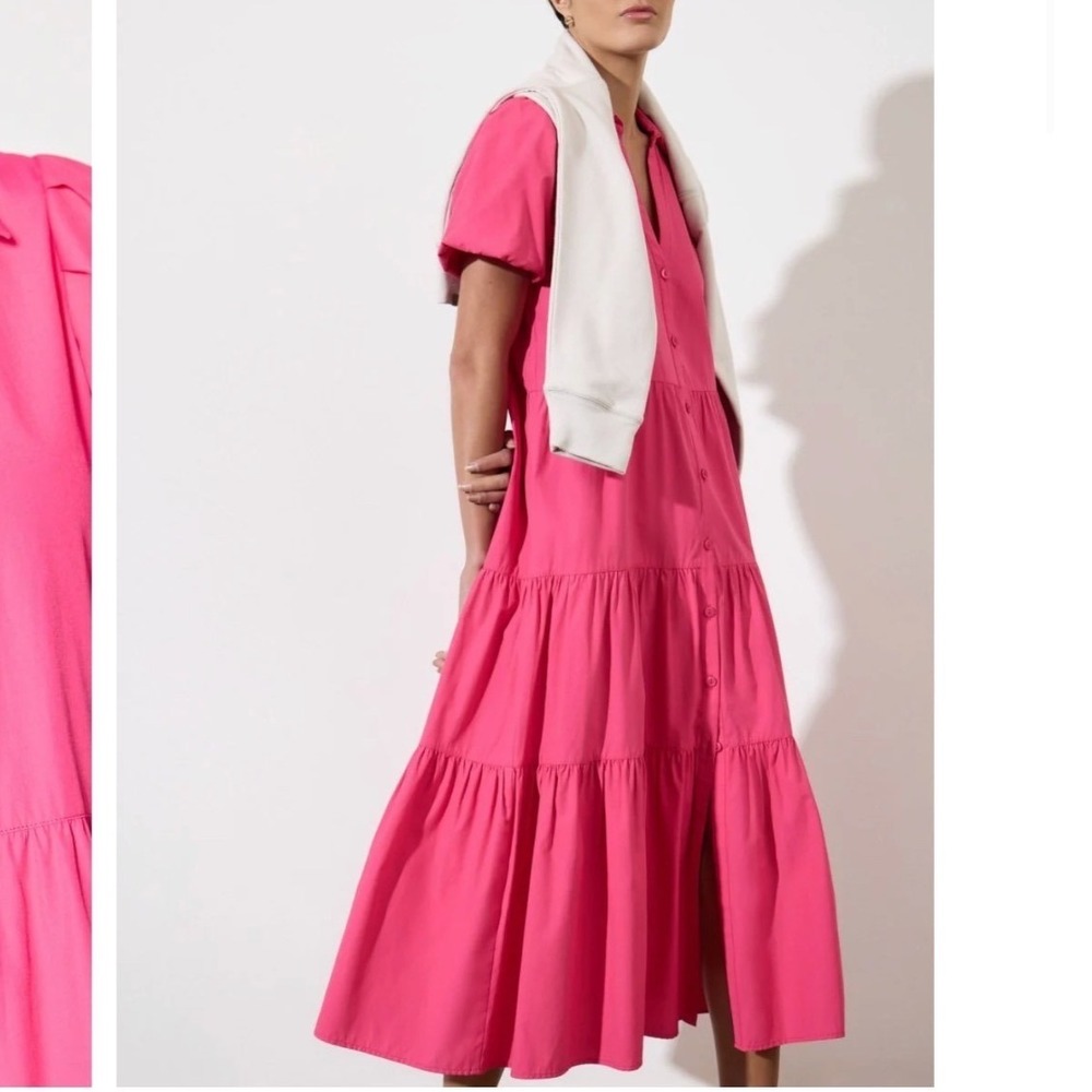 BROCHU WALKER Havana dress Midi In Hot Pink Size Medium Shirt Dress